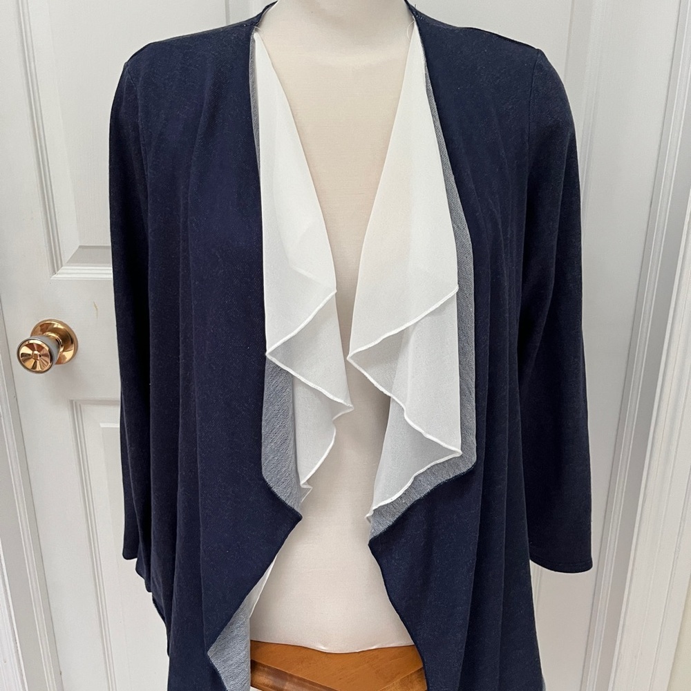 Pebble and Stone Elegant Navy Open-Front Cardigan Sweater lad large